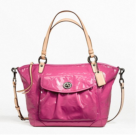 COACH 蔻驰 新款女士漆皮单肩斜挎手提包 EMBOSSED OP ART PATENT LEAH TOTE (F13178)(糖果色)，原价￥3058，限时仅售￥1768！绝对正品，超低折扣，含美国直邮～