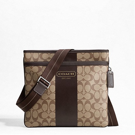 COACH 蔻驰 新款男士帆布斜挎包 HERITAGE STRIPE SMALL ZIP TOP CROSSBODY (F70591)(卡其色)，原价￥2058，限时仅售￥878！绝对正品，超低折扣，含美国直邮～