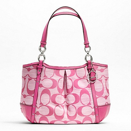 COACH 蔻驰 新款女士帆布配皮单肩手提包 ALEXANDRA CHAIN SHANTUNG TOTE (F21919)(淡粉色/淡紫色/灰色/沙色)，原价￥2458，限时仅售￥1358！绝对正品，超低折扣，含美国直邮～