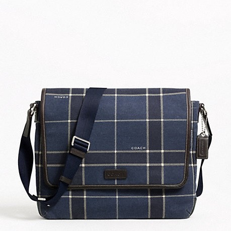 COACH 蔻驰 新款男士帆布单肩斜跨包 HERITAGE WEB CANVAS TATTERSALL MESSENGER (F70840)(深蓝色)，原价￥3178，限时仅售￥1548！绝对正品，超低折扣，含美国直邮～