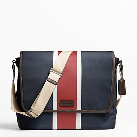COACH 蔻驰 新款男士帆布单肩斜挎包 HERITAGE WEB CANVAS PRINTED STRIPE MESSENGER (F70886)(深蓝色+红色/自然色+深蓝色)，原价￥3178，限时仅售￥1548！绝对正品，超低折扣，含美国直邮～