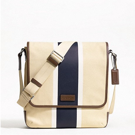 COACH 蔻驰 新款男士帆布单肩斜挎包 HERITAGE WEB CANVAS PRINTED STRIPE MAP BAG (F70885)(深蓝色+红色/自然色+深蓝色)，原价￥2248，限时仅售￥1098！绝对正品，超低折扣，含美国直邮～