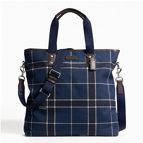 COACH 蔻驰 新款男士帆布斜挎手提包 HERITAGE WEB CANVAS TATTERSALL TOTE (F70845)(深蓝色)，原价￥2858，限时仅售￥1368！绝对正品，超低折扣，含美国直邮～