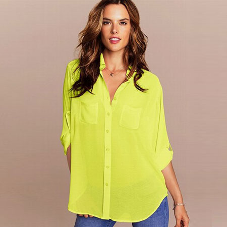 VICTORIA'S SECRET 维多利亚的秘密 新款女士休闲衬衫 Two-pocket Boyfriend Shirt (桃红色/珊瑚色/绿黄色/黑色)，原价￥1588，限时仅售￥788！绝对正品，超低折扣，含美国直邮～
