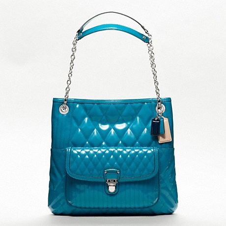 COACH 蔻驰 新款女士POPPY漆皮单肩手提包 POPPY LIQUID GLOSS SLIM TOTE (F19830)(青色/洋红色)，原价￥3148，限时仅售￥1528！绝对正品，超低折扣，含美国直邮～