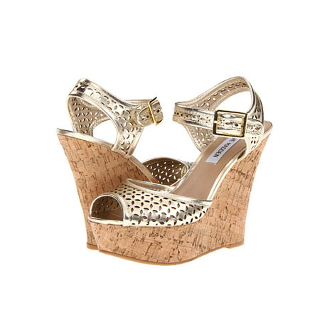 Steve Madden 史蒂夫•马登 新款女士高坡跟凉鞋 Clyde (金色/黑色)，原价￥1758，限时仅售￥858！绝对正品，超低折扣，含美国直邮～