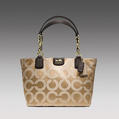 COACH 蔻驰 麦迪逊新款女士单肩手提包 MADISON OP ART SATEEN TOTE (F20481) (咖啡色)，原价￥3158，限时仅售￥1578！绝对正品，超低折扣，含美国直邮～