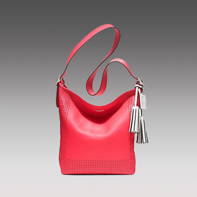 COACH 蔻驰 新款女士单肩斜挎包 PERFORATED LEATHER DUFFLE (F22762) (粉色/深蓝色)，原价￥3868，限时仅售￥1978！绝对正品，超低折扣，含美国直邮～