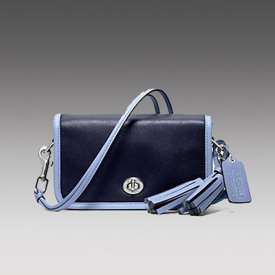 COACH 蔻驰 新款女士单肩斜挎包 ARCHIVAL 2-TONE LEATHER PENNY SHOULDER PURSE (F22406) (深蓝色/卡其色)，原价￥2748，限时仅售￥1358！绝对正品，超低折扣，含美国直邮～