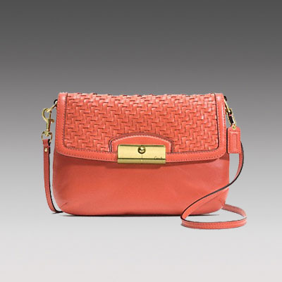 COACH 蔻驰 新款女士真皮编制单肩斜挎包 KRISTIN WOVEN LEATHER FLAP CROSSBODY (F49099) (橙色/咖啡色)，原价￥2348，限时仅售￥1178！绝对正品，超低折扣，含美国直邮～