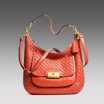 COACH 蔻驰 新款女士真皮编制单肩斜挎包 KRISTIN WOVEN LEATHER HOBO (F23047) (橙色/咖啡色/黑色)，原价￥3238，限时仅售￥1548！绝对正品，超低折扣，含美国直邮～
