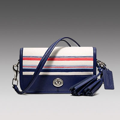 COACH 蔻驰 新款女士单肩斜挎包 STRIPE PRINT PENNY SHOULDER PURSE (F22396) (深蓝色)，原价￥2328，限时仅售￥1188！绝对正品，超低折扣，含美国直邮～