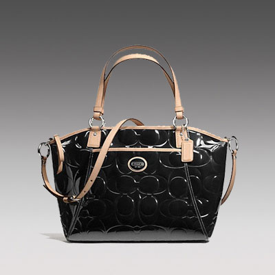 COACH 蔻驰 新款女士单肩斜挎包 PEYTON EMBOSSED PATENT POCKET TOTE (F20028) (黑色/粉红色)，原价￥3058，限时仅售￥1548！绝对正品，超低折扣，含美国直邮～