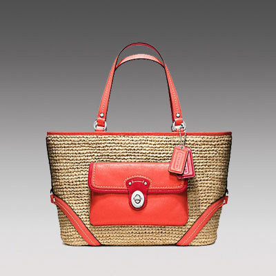 COACH 蔻驰 新款女士草编单肩手提包 STRAW POCKET TOTE (F22904) (红色/黄色)，原价￥3378，限时仅售￥1668！绝对正品，超低折扣，含美国直邮～