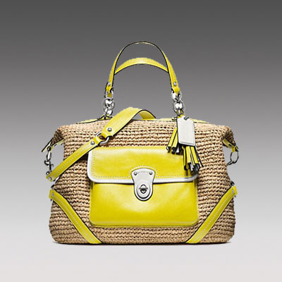 COACH 蔻驰 新款女士草编单肩斜挎手提包 STRAW SATCHEL (F22905) (黄色)，原价￥4168，限时仅售￥2038！绝对正品，超低折扣，含美国直邮～