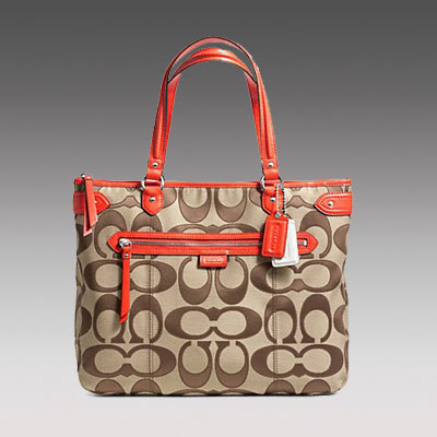 COACH 蔻驰 2013年新款女士经典LOGO单肩手提包 DAISY OUTLINE SIGNATURE EMMA TOTE (F24066) (橘色)，原价￥2768，限时仅售￥1378！绝对正品，超低折扣，含美国直邮～