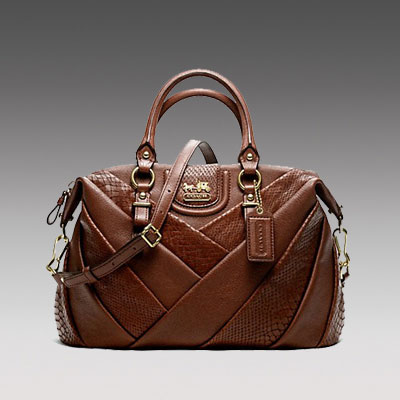 COACH 蔻驰 2013年新款女士压花单肩手提包 MADISON DIAGONAL PLEATED MIXED EXOTIC JULIETTE (F21319) (棕色/黑色)，原价￥4758，限时仅售￥2368！绝对正品，超低折扣，含美国直邮～