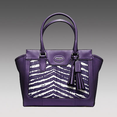 COACH 蔻驰 2013年新款女士单肩手提包 ZEBRA PRINT MEDIUM CANDACE CARRYALL (F23409) (浅灰色/深蓝)，原价￥4078，限时仅售￥1938！绝对正品，超低折扣，含美国直邮～