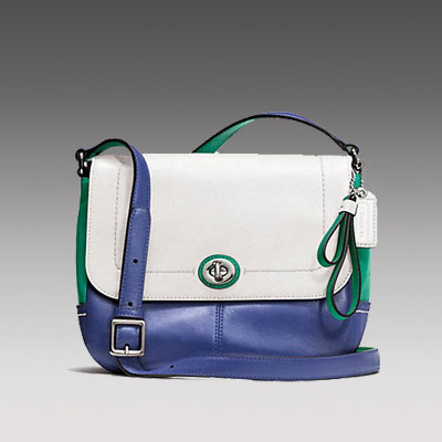 COACH 蔻驰 2013年新款女士单肩斜挎包 PARK COLORBLOCK VIOLET CROSSBODY (F24801) (橙色/白色/深蓝色)，原价￥3128，限时仅售￥1548！绝对正品，超低折扣，含美国直邮～