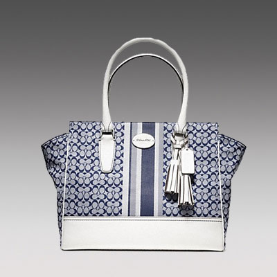 COACH 蔻驰 2013年新款女士经典LOGO单肩手提包 SIGNATURE STRIPE MEDIUM CANDACE CARRYALL (F24206) (深蓝色)，原价￥3578，限时仅售￥1788！绝对正品，超低折扣，含美国直邮～