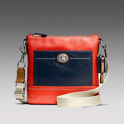 COACH 蔻驰 2013年新款女士单肩斜挎包 PARK COLORBLOCK LEATHER SWINGPACK (F49493) (红色/蓝色/褐色)，原价￥1928，限时仅售￥978！绝对正品，超低折扣，含美国直邮～