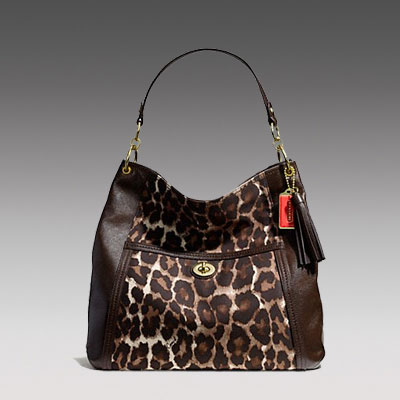COACH 蔻驰 2013年新款女士单肩手提包 PARK CHAIN OCELOT PRINT HOBO (F24896)(黑色)，原价￥3578，限时仅售￥1788！绝对正品，超低折扣，含美国直邮～
