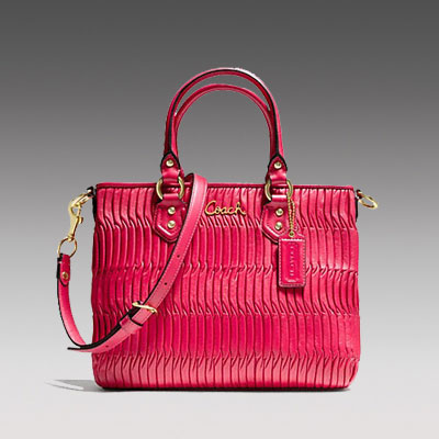 COACH 蔻驰 2013年新款女士单肩手提斜挎包 ASHLEY GATHERED LEATHER MINI TOTE (F23972)(红色/绿色/黑色)，原价￥3768，限时仅售￥1858！绝对正品，超低折扣，含美国直邮～